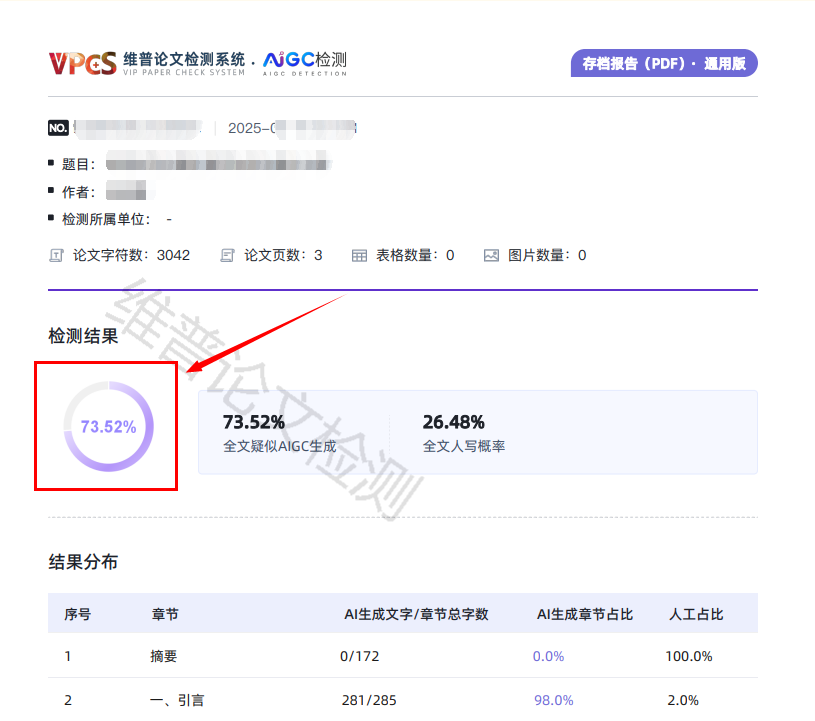维普aigc查重报告单展示